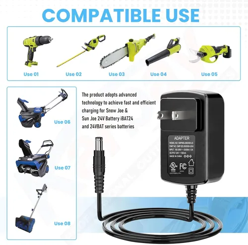 Vista 5 de Cargador rápido 24VCHRG-QC iON+ para Snow Joe y Sun Joe de 24 V iBAT24 y 24VBAT Series Baterías compatibles con todos los modelos de batería iON