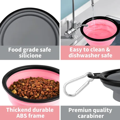 Vista 4 de COOYOO Cuenco plegable para perros, paquete de 2 cuencos plegables para agua para perros y gatos, plato portátil para alimentación de mascotas