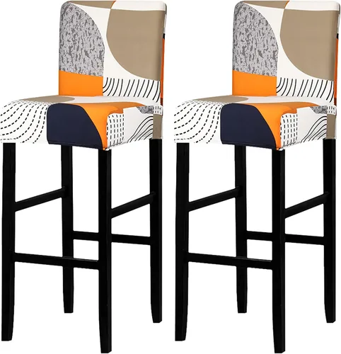 Vista 27 de Lellen Juego de 2 fundas para taburetes de bar, fundas jacquard para taburetes de bar, fundas deslizables elásticas para taburetes de bar