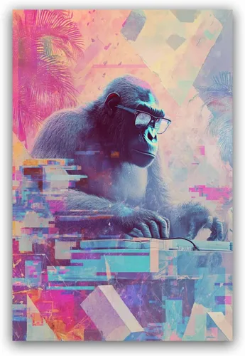 Vista 7 de Cool Retro Gorilla Pop Art Posters Cyberpunk Creativity Home Office Decor Animal Themed Modern Wall Art-Framed-24x36inch