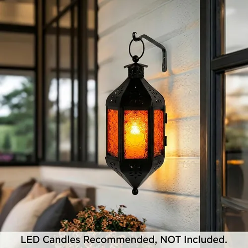 Vista 2 de Vela Lanterns Farol portavelas decorativo marroquí colgante de 11.5 pulgadas, portavelas para interiores y exteriores, para patio, porche, ramadán