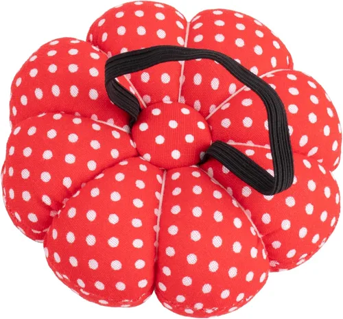 Vista 2 de Rolybag Alfileres de muñeca con correa elástica, cojín de aguja de calabaza para costura, pinza de aguja portátil, para costura o manualidades (rojo)