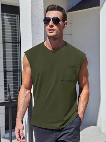 Vista 2 de ZIWOCH Camisetas sin mangas para hombre, camisetas de entrenamiento recortadas, camisetas de gimnasio muscular con bolsillo