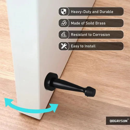 Vista 5 de QOGRISUN 's Topes de puerta negros de latón macizo resistentes, longitud total de 3-1/4 pulgadas de protector de pared decorativo con punta