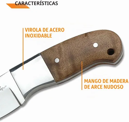 Vista 6 de Elk Ridge 111 Series Outdoors Fixed Blade Knife - 5-in Overall, 440 Stainless Steel Mirror Polished Blade, Burl Wood Handle, Leather Sheath