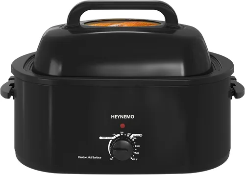 Vista 17 de Horno tostador de 18 cuartos de galón con tapa de autohilvanado, horno eléctrico de pavo de acero inoxidable de 1450W con asas de tacto frío, Negro