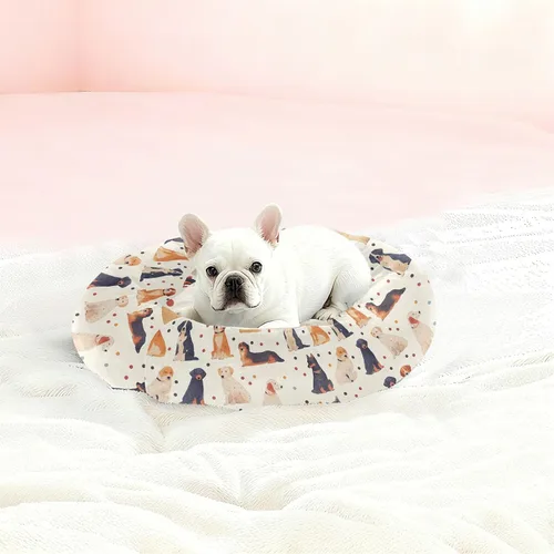 Vista 2 de Wudan Pet Cat Beds Donut Cuddler Fluffy Kitten Beds for Medium Size Pets Sleeping XS Cartoon Colorful Dog Dots Beige