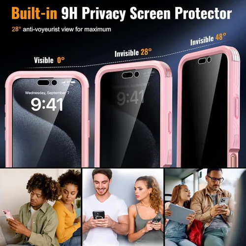 Vista 21 de TOPF&B Funda magnética para iPhone 16, compatible con MagSafe, cubierta completa de 360 grados, protector de pantalla de privacidad integrado