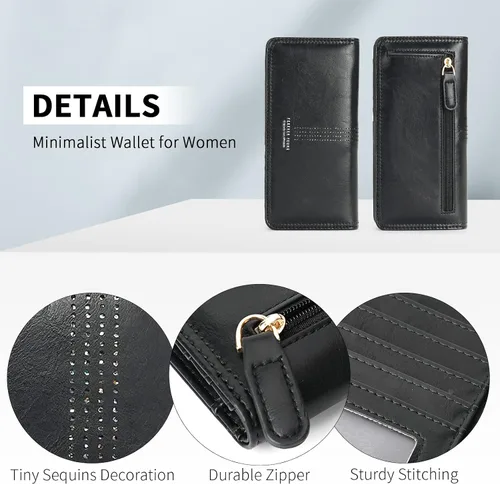 Vista 5 de APHISON Billetera para mujer ultra delgada de cuero delgado cartera RFID bloqueo tarjeta de crédito titular doble embrague largo señoras Billfold