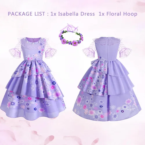 Vista 2 de Foierp Vestido de disfraz de Mirabel para niñas, disfraz de Isabella, cosplay, princesa, Halloween, fiesta, ropa con accesorios