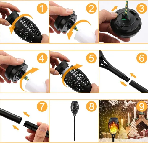 Vista 6 de Kurifier Luces solares para exteriores, paquete de 8 antorchas solares con llama parpadeante, luz solar impermeable para jardín, luces solares al