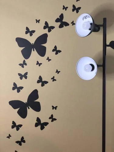 Vista 4 de Calcomanías de pared de mariposa negra, decoración de dormitorio de niñas, decoración de dormitorio para niños, guardería de bebé, adolescentes Negro