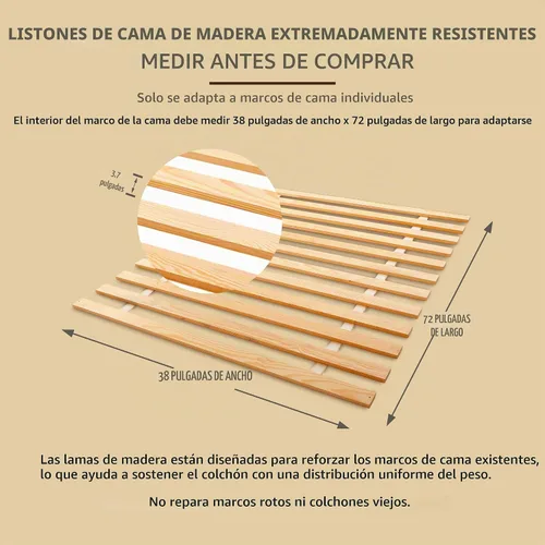 Vista 2 de Hercules Xtreme - Láminas de soporte para cama, tablero de pino macizo resistente, tamaño individual