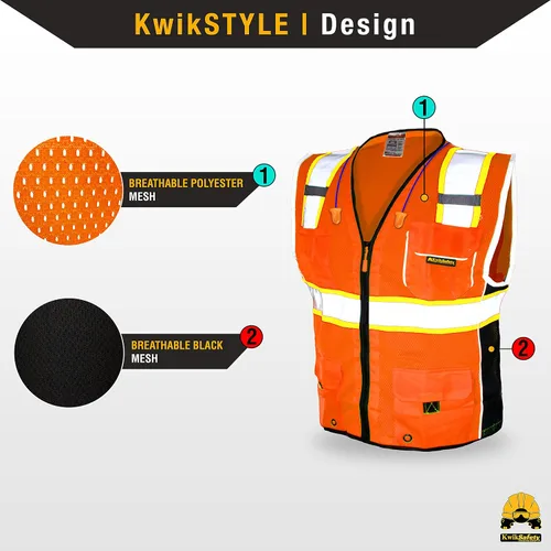 Vista 2 de KwikSafety - Charlotte, NC - Chaleco de seguridad clásico y supremo [bolsillo gigante] Clase 2 Trabajo PPE ANSI probado OSHA Cumple con OSHA