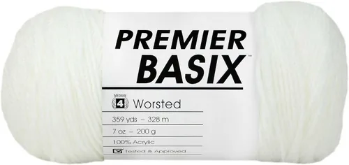 Vista 2 de Premier Yarns Basix White 1115-01 (3 madejas, el mismo lote de tinte) hilo acrílico mediano #4 para ganchillo y tejer con bolsa de proyectos 3
