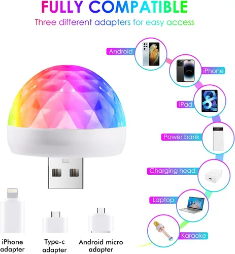Vista 3 de Mini Luz de Disco USB Activada por Sonido para Fiesta, Relleno de Medias para Niños - Crea una Atmosfera Festiva con Esta Luz de Decoración para Bar