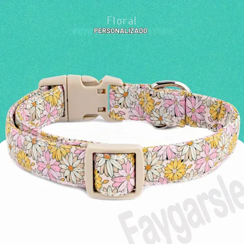 Vista 2 de Faygarsle - Collar floral para perras, diseño de primavera de verano rosa y amarillo, para perros pequeños, medianos y grandes, XS Flor Amarilla