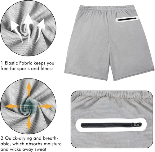 Vista 5 de Pantalones cortos deportivos para hombre, pantalones cortos de entrenamiento 2 en 1 para hombre, pantalones cortos de malla de secado rápido