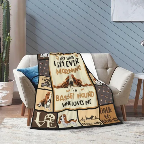 Vista 6 de Linda manta de felpa de Basset Hound, ropa de cama de forro polar súper suave y acogedora para amantes de los perros y niños, 40 x 50 pulgadas