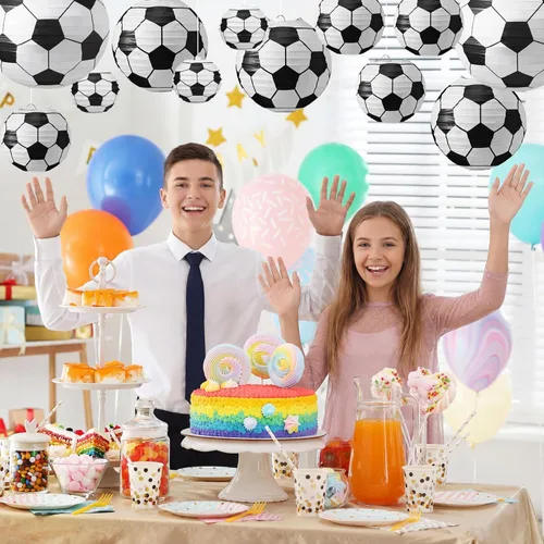 Vista 6 de 16 linternas de papel deportivas de fútbol de varios tamaños, para interiores y exteriores, para fiestas, decoraciones de fiesta de fútbol, temática