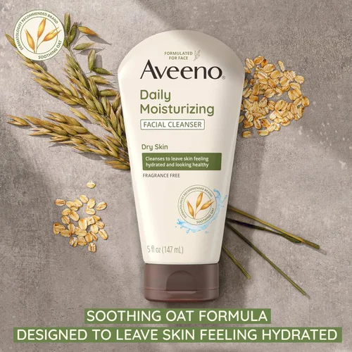 Vista 3 de Aveeno Limpiador facial hidratante diario para piel seca, lavado facial hidratante para acné con avena calmante para una piel suave y flexible