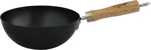 Vista 4 de Dexam 12108414 Wok antiadherente de acero al carbono con mango de madera de 13.4 in, color negro