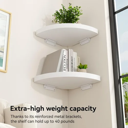 Vista 5 de YMYNY Set of Corner Floating Shelves for Wall Mount 12" White