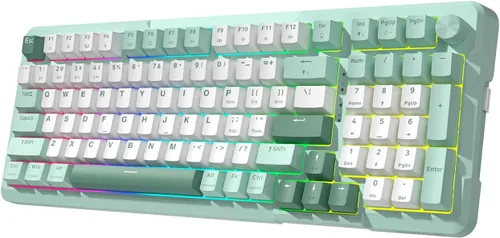 Vista 12 de Redragon K742 Teclado Mecánico Inalámbrico para Juegos con Perilla, Bluetooth 5.0/2.4GHz/USB C Teclado Cableado Cremoso con Teclado Numérico