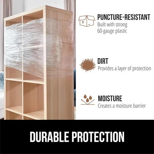 Vista 4 de GORILLA GRIP Rollo de envoltura retráctil 500% con asa, película elástica de plástico de 5 pulgadas y 500 pies, suministros de mudanza