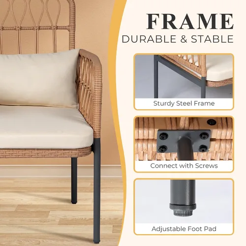Vista 2 de PROHIKER Muebles de Patio Exterior Sofá de Amor de Ratán de 2 Asientos con Mesa Integrada, Almohadas Lumbares y Cojines, Sofá de Amor de Mimbre