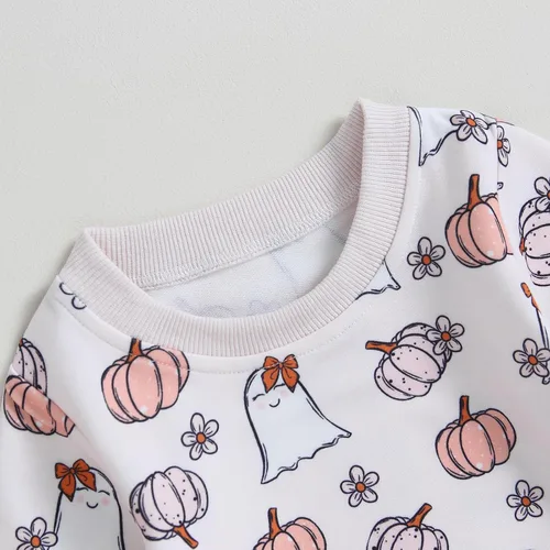 Vista 25 de YINGISFITM Conjunto de camisa de calabaza de Halloween para bebé, niña, niño, sudadera y pantalones para otoño e invierno