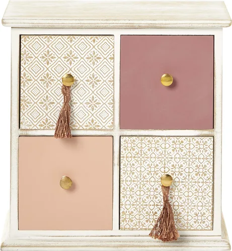Vista 3 de Deco 79 Joyero floral de madera de 4 cajones con pomos de borlas, 9 x 4 x 9 pulgadas, marrón
