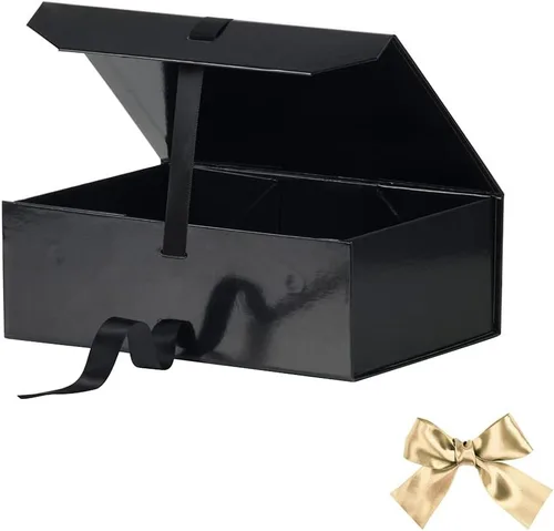 Vista 4 de GoooodGift Caja de regalo negra para regalos de 10 x 7.3 x 3.5 pulgadas, caja decorativa con cinta, caja de regalo vacía con tapa cierre magnético