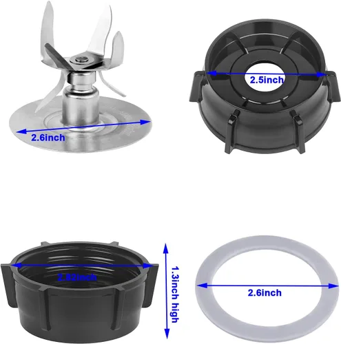 Vista 2 de Hoja de trituración de hielo de 6 puntos para piezas de repuesto Oster y Osterizer Blender con tapa base de tarro y 2 piezas de junta de sello