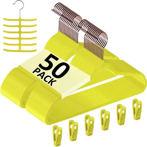 Vista 34 de VECELO Perchas de Terciopelo Premium para Ropa de Servicio Pesado (Paquete de 25) - Antideslizantes y que Ahorran Espacio con 6 Clips para Dedos