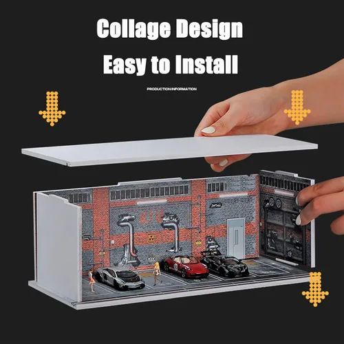 Vista 6 de Vitrina para rueda caliente con luz LED, apilable, mega almacenamiento de garaje para caja de cerillas 1:64 y coches fundidos a presión, diorama