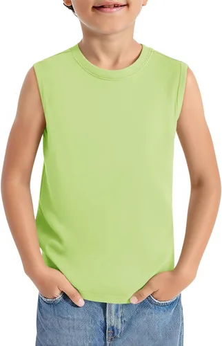 Vista 13 de Haloumoning Camisetas deportivas sin mangas con cuello redondo para niños de 5 a 14 años Albaricoque