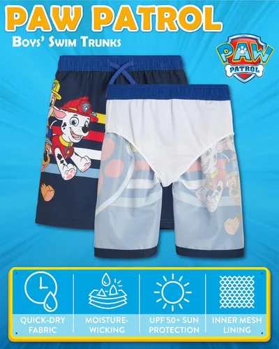 Vista 2 de Nickelodeon Paw Patrol - Traje de baño para niños Chase, Marshall, Rubble Traje de baño para niños UPF 50+ para niños (2T-7)