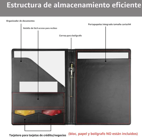 Vista 3 de Carpeta profesional para cartera, piel sintética, color negro