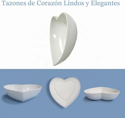 Vista 4 de Juego de 2 platos de ensalada profundos en forma de corazón de porcelana, cuencos de corazón de 7 pulgadas para servir postre/aperitivo/fruta, 19