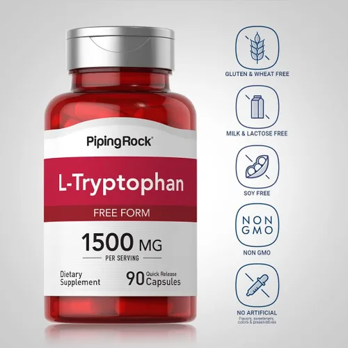 Vista 3 de Piping Rock L-triptófano 1500 mg 90 cápsulas Forma libre Suplemento sin OMG, sin gluten