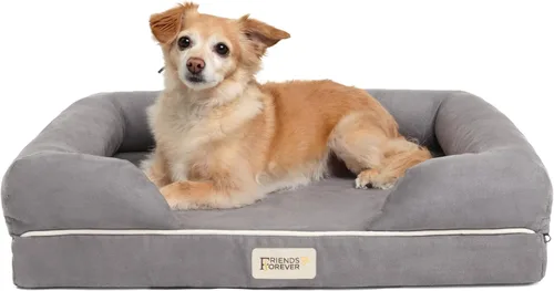 Vista 26 de Friends Forever - Cama ortopédica para perros medianos, cama de espuma viscoelástica impermeable para perros M con funda extraíble y lavable, gris