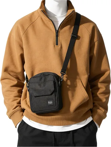 Vista 11 de BJLFS Small Crossbody Bag Side Shoulder Bag for Men Women, Travel Passport Wallet Bag, Small Neck Pouch Side Shoulder Bag A1-gris-Large