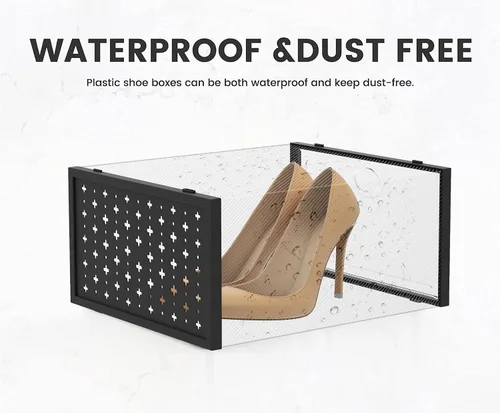 Vista 4 de Pinkpum Paquete de 12 cajas de almacenamiento de zapatos XXL para talla 14, organizador de zapatos apilable de plástico transparente para armario