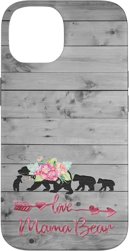 Vista 4 de Pink Floral Black Mama Bear three cubs Vintage Gray Rustic Case for iPhone 16