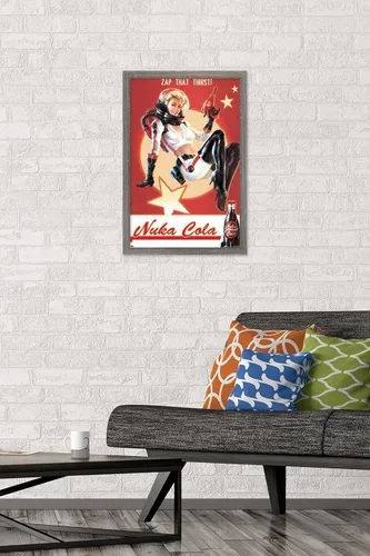 Vista 2 de Fallout 4 - Póster de pared de Nuka Cola - Zap That Thirst!, 22.4 pulgadas de largo x 14.7 pulgadas de ancho, versión enmarcada de madera de granero
