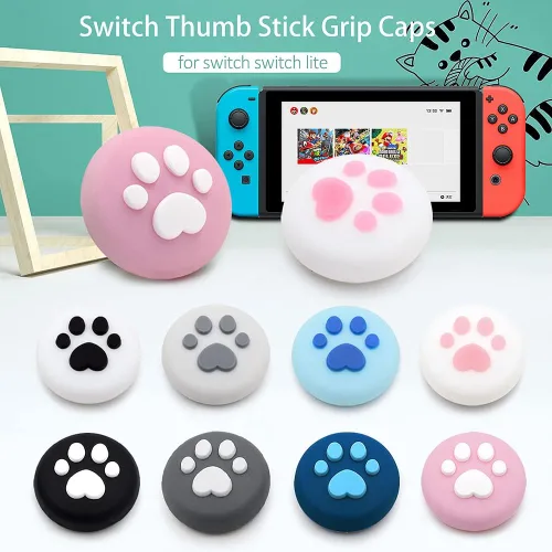 Vista 2 de Cute Silicone Joycon Thumb Grip Caps for Nintendo SwitchOLEDLite Console, Cute Cat Paw Shape Kawaii Silicone Joystick Cover Replacement Thumb Grip
