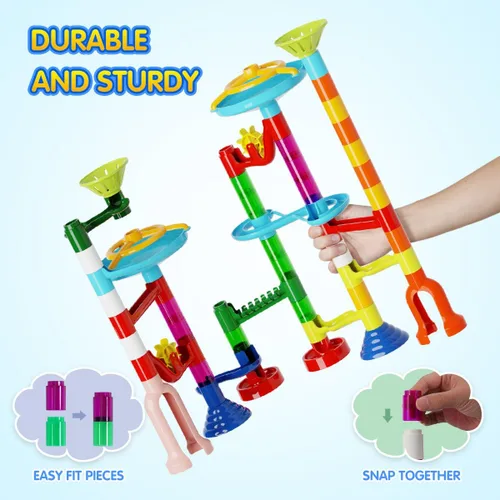 Vista 2 de Ifollower Kit de carrera de mármol, 110 piezas de juego de laberinto de mármol, juguetes de construcción para niños, juego de carreras de pista