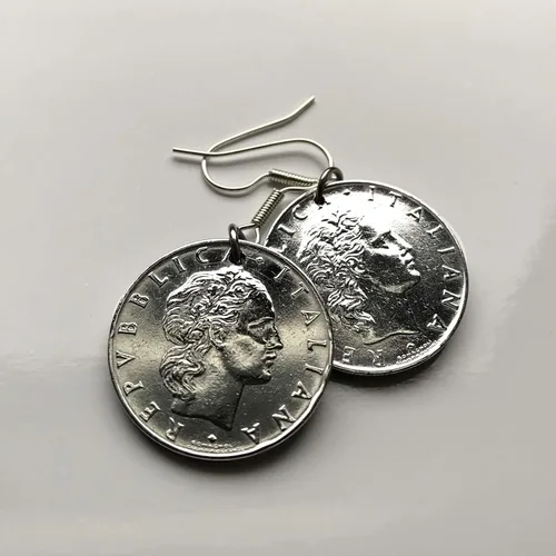 Vista 5 de Italia 50 Lire moneda pendientes pendientes italiana joyería laureado Roma Milán Florencia Venecia Verona Génova Perugia Palermo Bolonia Torino