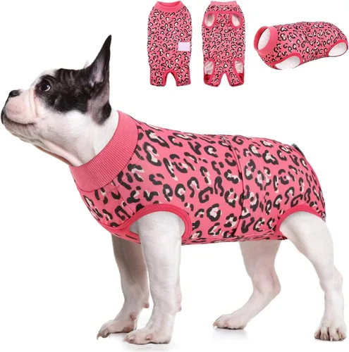 Vista 9 de KOESON Traje de recuperación de cirugía ligero y suave para perros pequeños Rosa claro leopardo